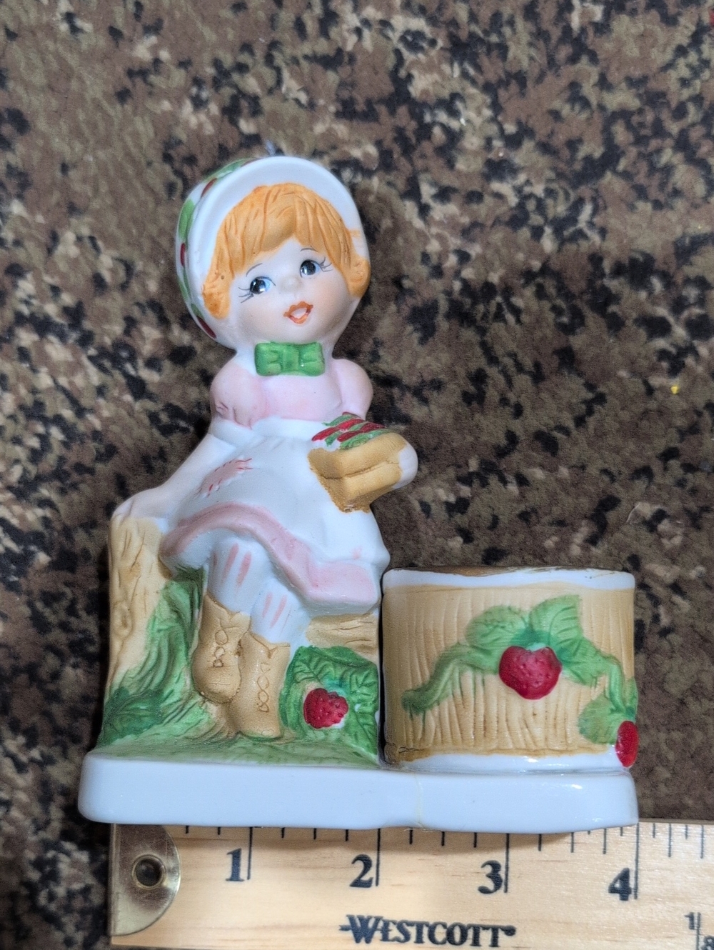 Vintage-Inspired Strawberry Girl Ceramic Candle/ Toothpick Holder - Jasco